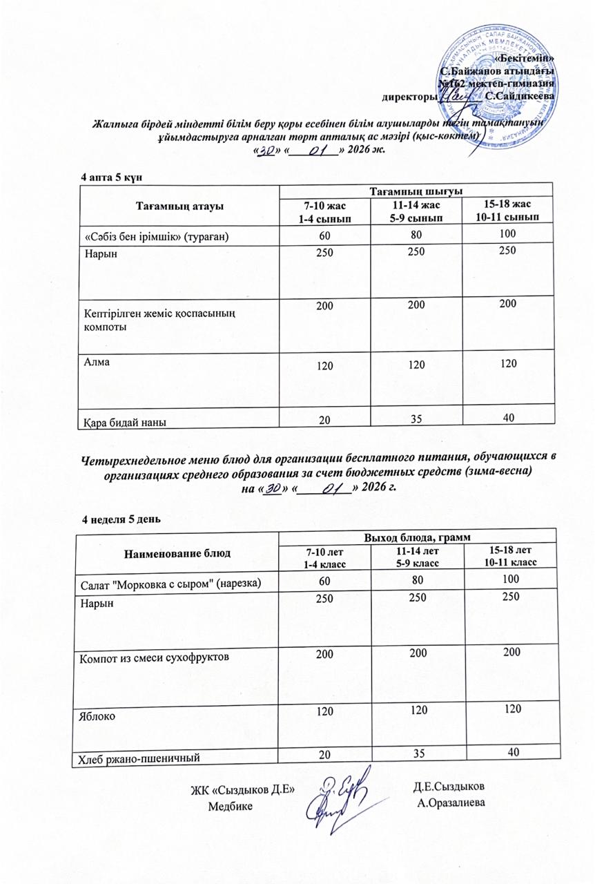 Ас мәзірі/Меню